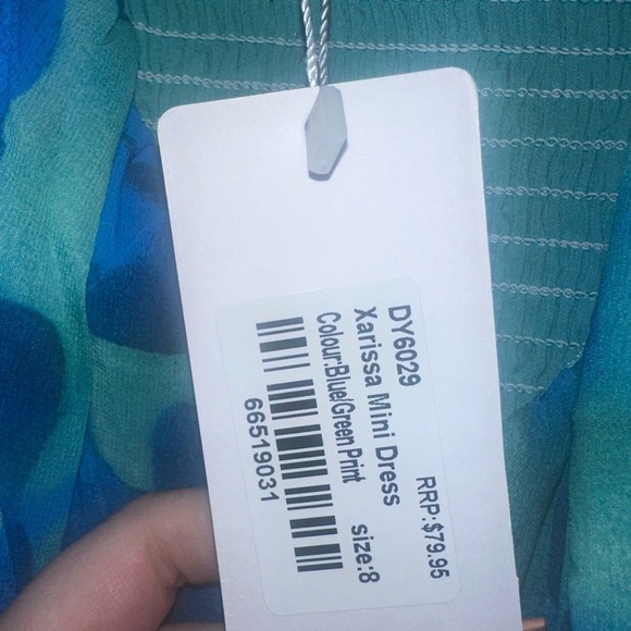 NWT billy j. Xarissa Blue and Green Mini Dress Size 8 - Picture 6 of 6